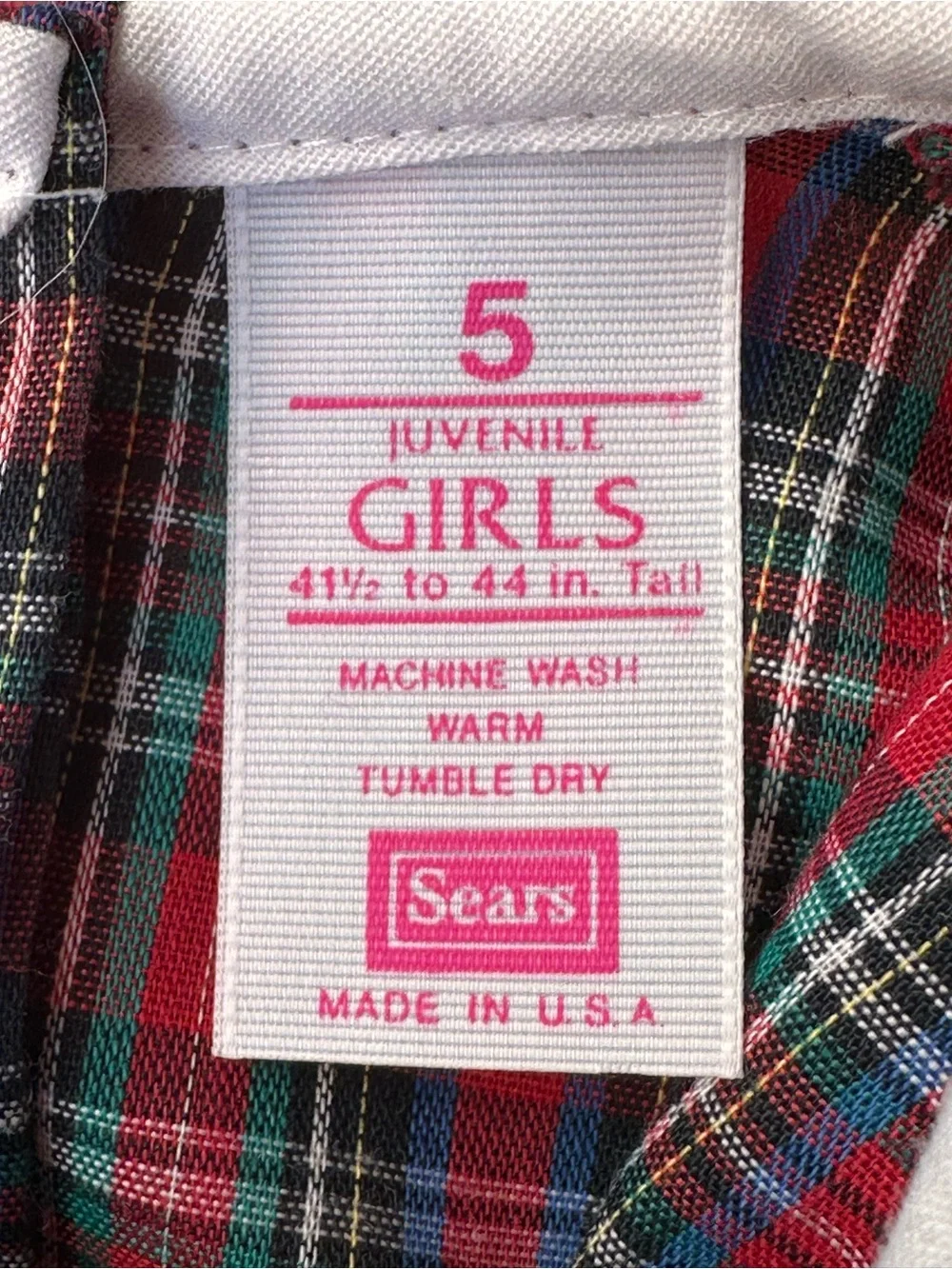Sears Vintage Holiday Plaid Eyelet Peter Pan Collar Dress size 5